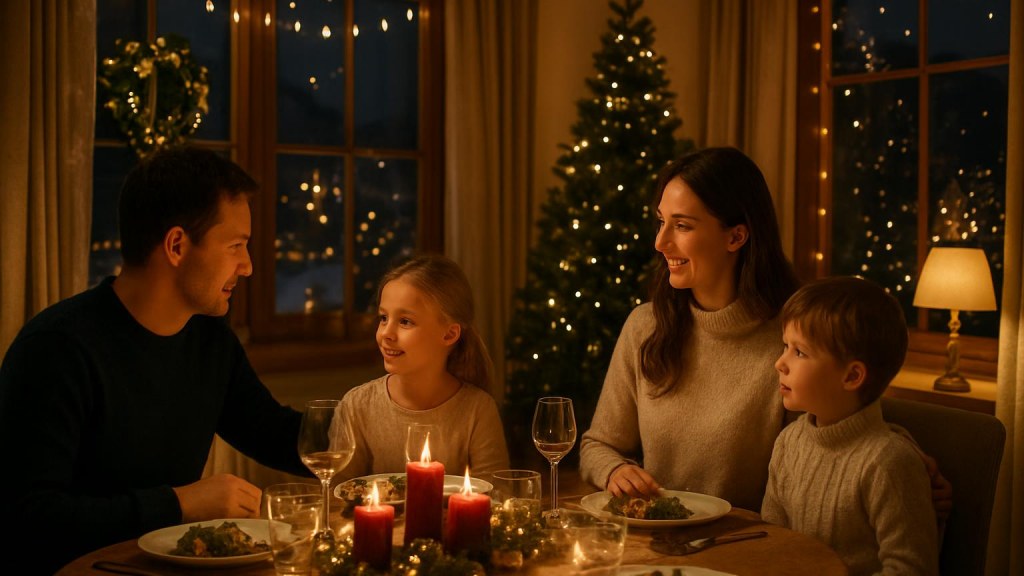 Famiglia con bambini in ambiente accogliente per Capodanno